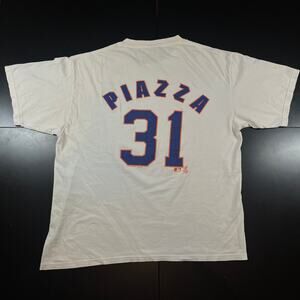 Vintage Y2K Mike Piazza #31 New York Mets MLB LEE Sport White Shirt Men’s Sz XL